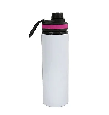 Garrafa 750ml Térmica Alumínio Branca com Tampa Rosa Personalizada - Darosaa