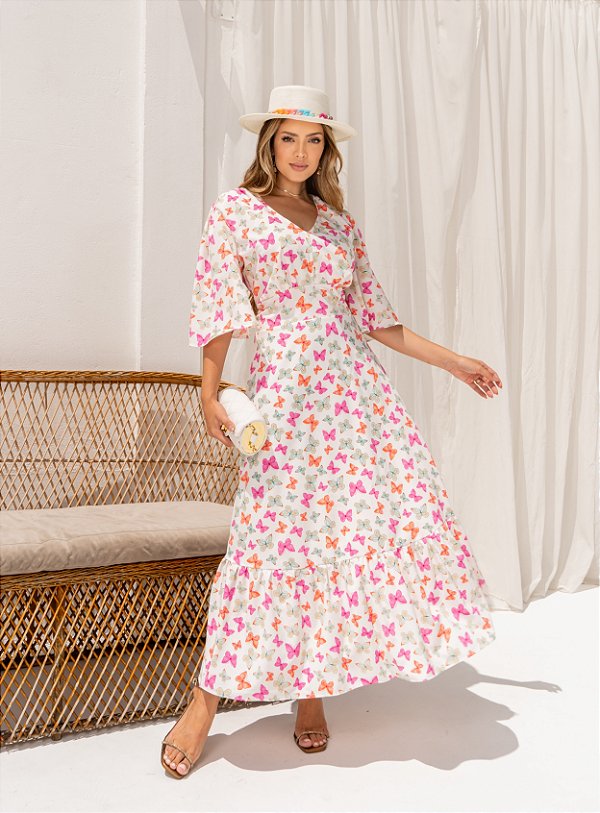 Vestido Céu de Borboletas Branco