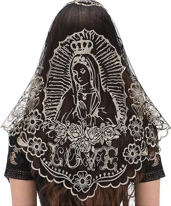 Pré Venda - Mantilha Guadalupe 2 Preta com Bege