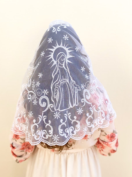 Pré Venda - Mantilha Oval Branca Nossa Senhora