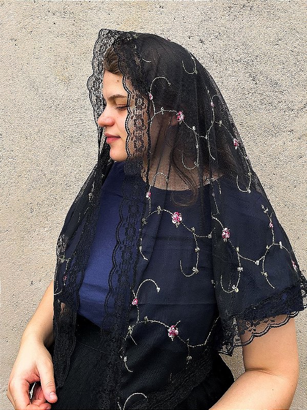 Pré Venda- Véu Rosa de Lima Preto Oval