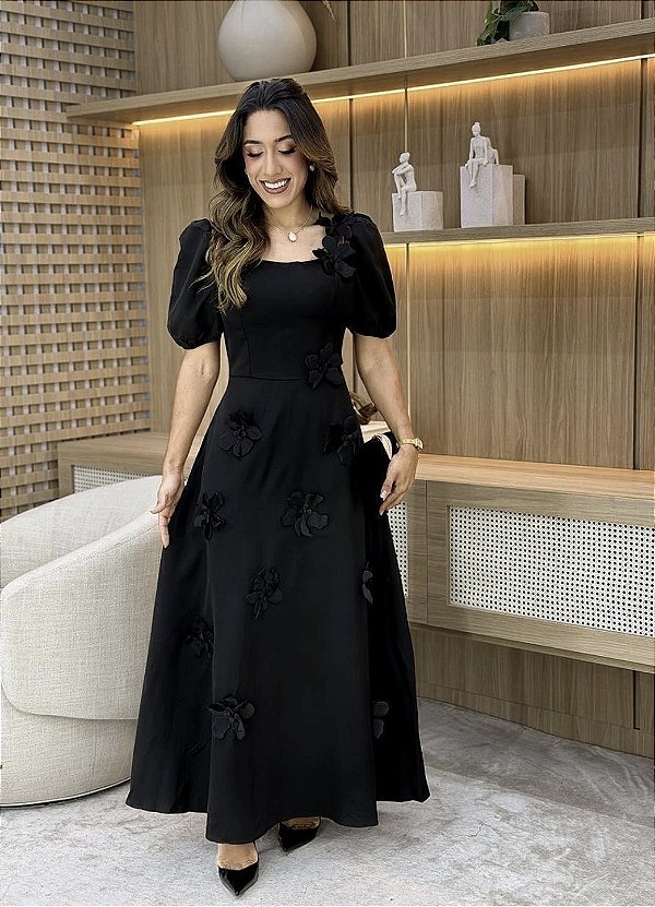 Vestido Flores Preto
