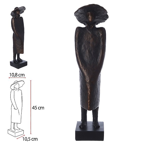 Escultura Decorativa Poliresina Homem Chapeu (Marrom) 45X10,5X10,8cm