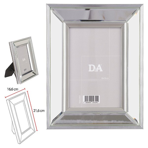 Porta Retrato Mdf Fto 10x15CM Borda Espelhada (Prata) 21,8X16,8cm