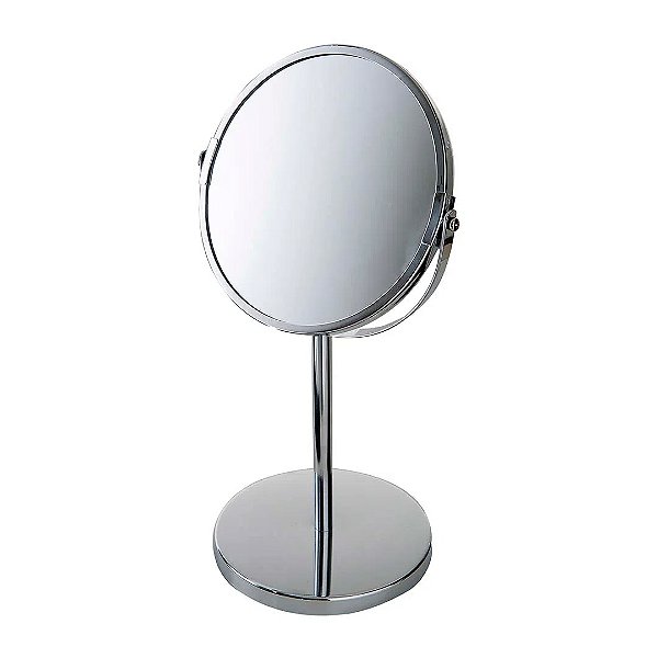 Espelho de Maquiagem Aumento 2x Dupla Face Rotativo Aço Inox