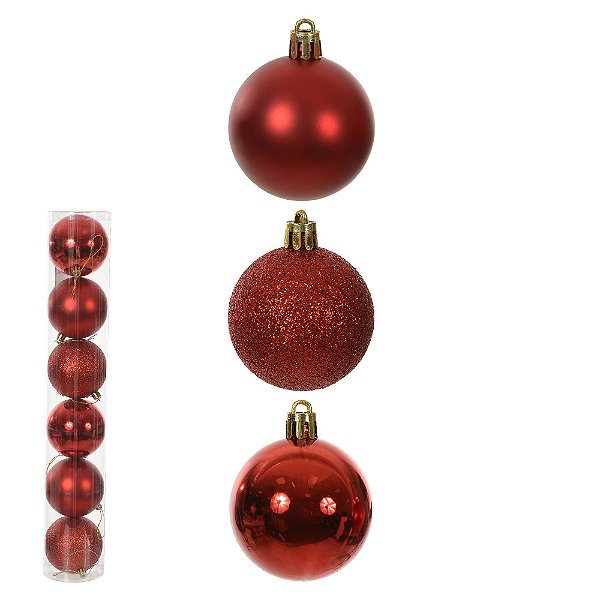 BOLA MISTO TUBO C/6 UND (VERMELHO) 8cm