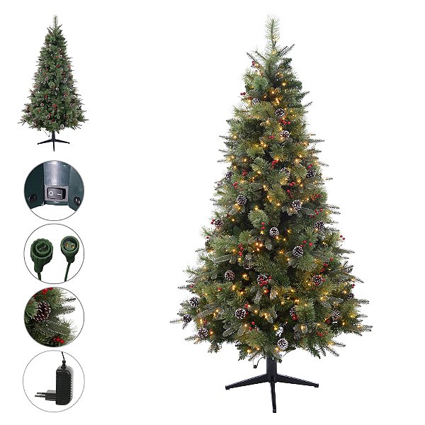 A.ARVORE NATAL C/ BERRY E PINHA 1360 TIPS 400 LEDS C/BASE GIRATORIA (VERDE) 2,1m