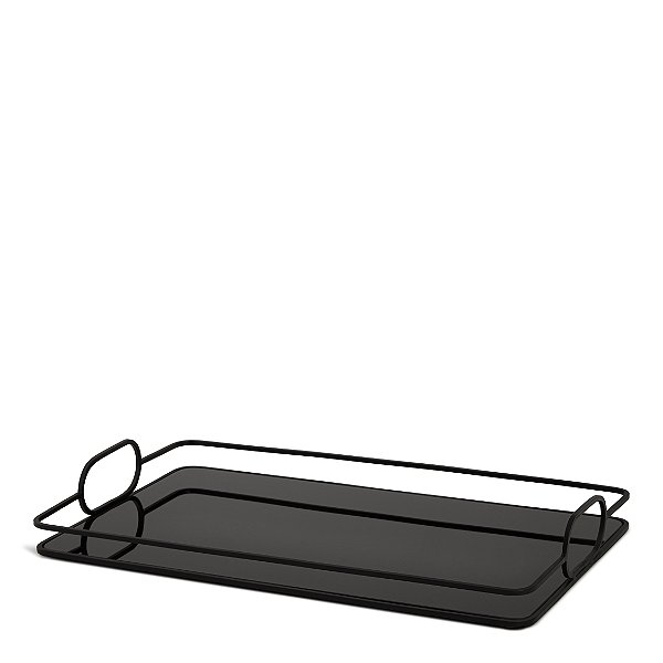 Bandeja Grande em Metal com Vidro Preto - Elegância e Funcionalidade (18302-GG)
