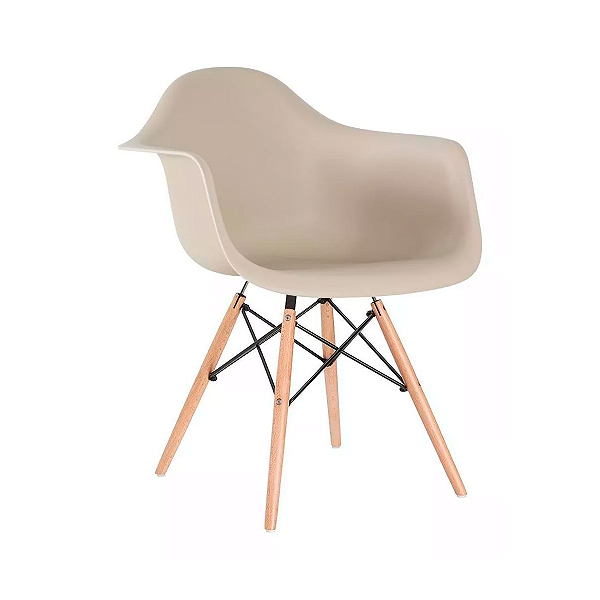 Cadeira Poltrona Eames Wood Daw Com Braços Jantar Nude