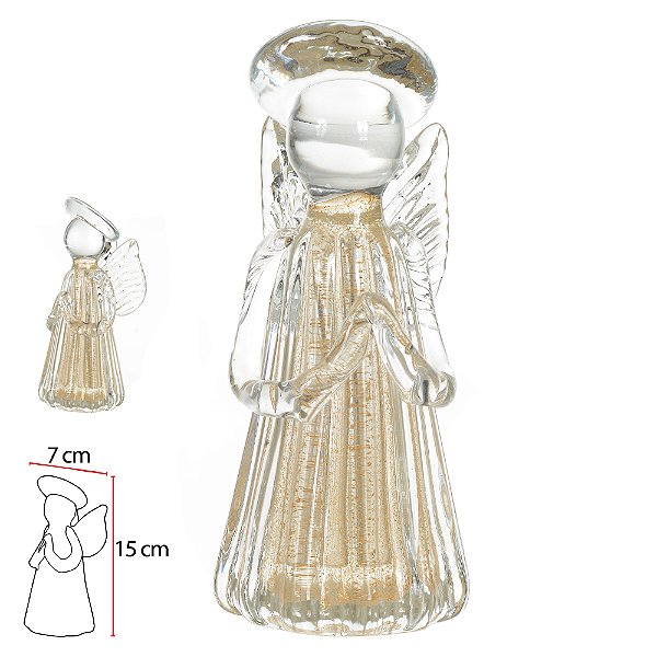 ANJO VIDRO TIPO MURANO (TRANSPARENTE DOURADO) 15X7cm