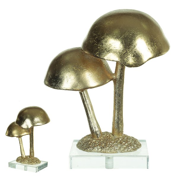 ESCULTURA DECORATIVA POLIRESINA COGUMELO (DOURADO) 15,4X11X19cm