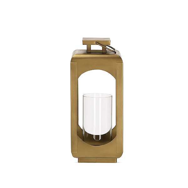 Lanterna Dourado Fosco em Metal com Copo em Vidro – 41x17x17cm