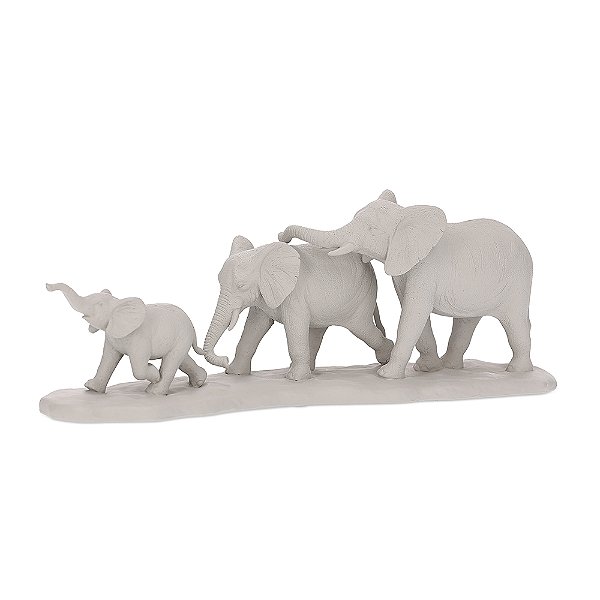 Escultura Decorativa Família Elefantes em Poliresina | 15x42x12 cm