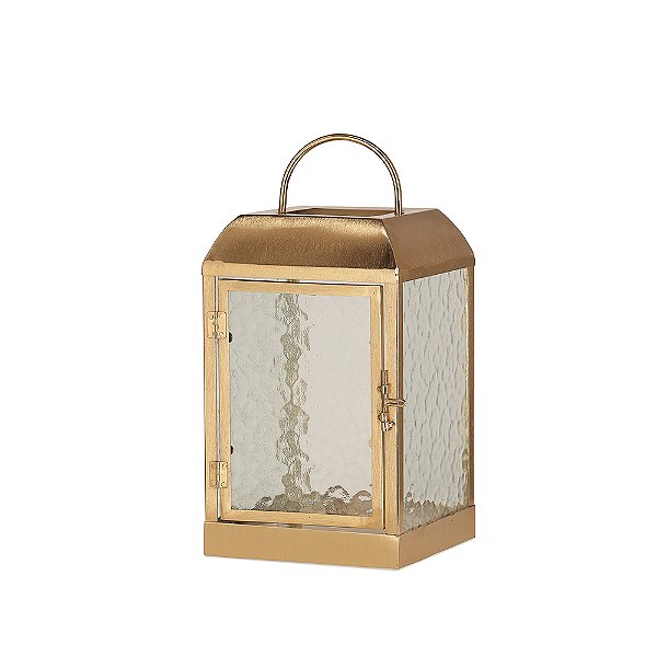 Lanterna Decorativa Dourada em Metal com Vidro | 38x19x19 cm