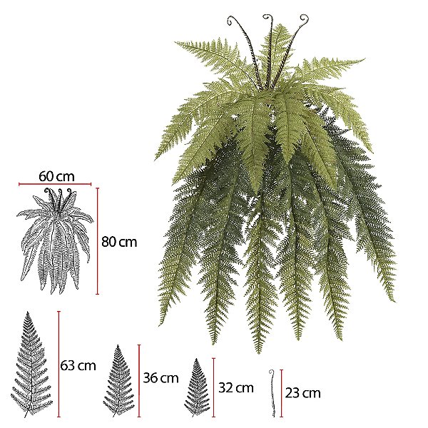 F. Samambaia Pendurar Real Toque Plástico X18 (Verde Outono) - 78 cm
