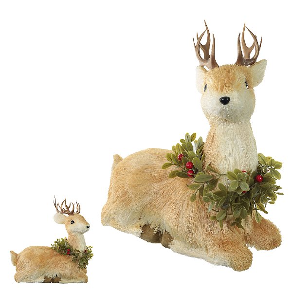 Rena de Natal Sentada – Sisal Bege – 34 x 34 cm