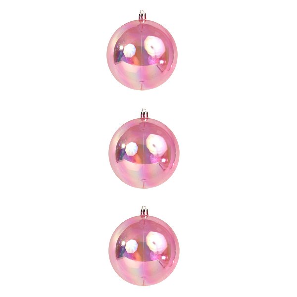 Kit com 3 Bolas Decoradas de Natal – PVC Rosa – 10 cm
