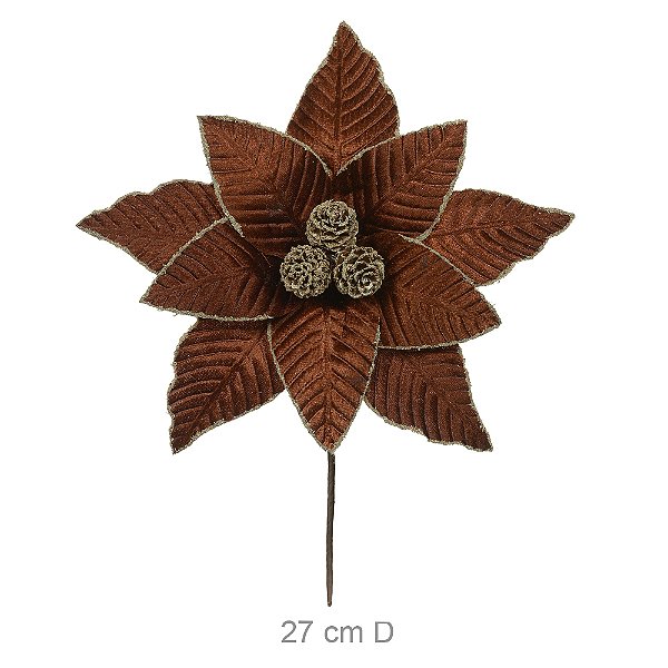 Haste Bico de Papagaio Natal Aveludado com Pinha – Marrom – 26 cm