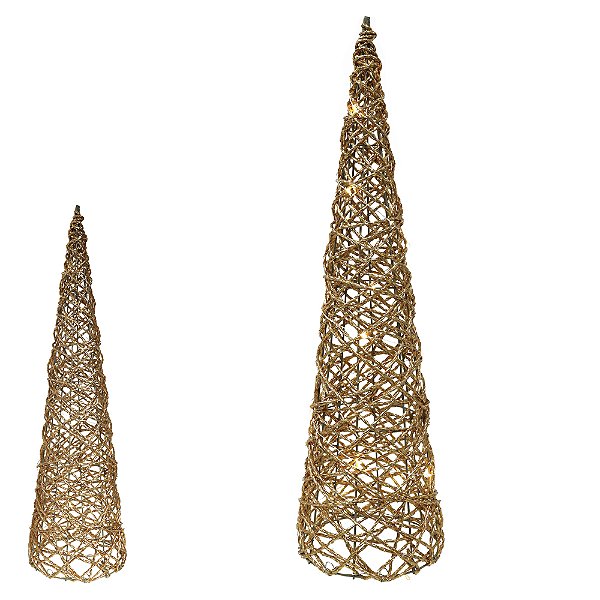 Árvore Cone Decorativa de Natal com LED – Dourado – 60 cm