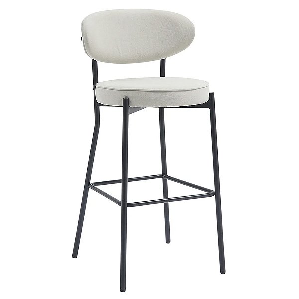 Banqueta Eva Rivatti Estofada com Base Metálica Tecido Off-White