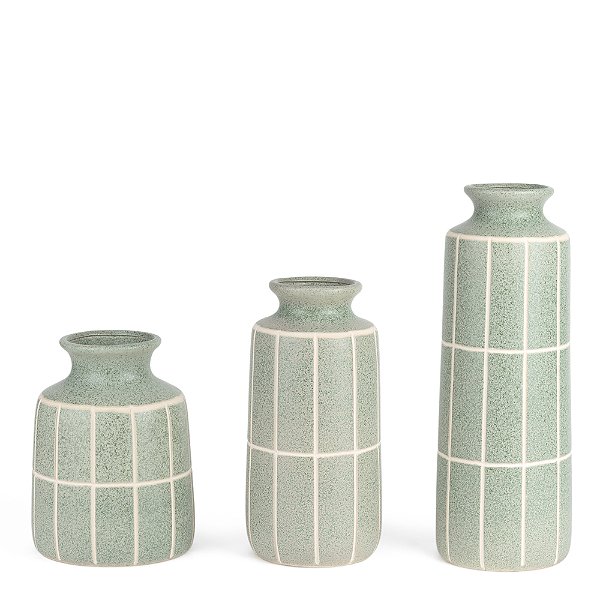 Vaso Decorativo em Cerâmica Verde com Grid Branco (22629)