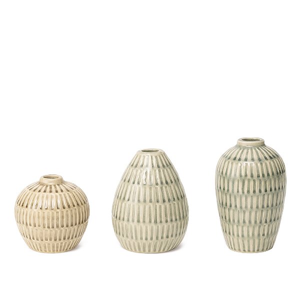 Vaso Decorativo em Cerâmica com Textura Canelada e Esmalte em Tons Neutros (22980)