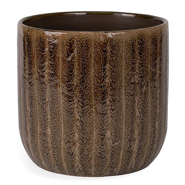 Cachepot de Cerâmica Castanho com Plumas MOAS | Decoração (22850,22852,22854)