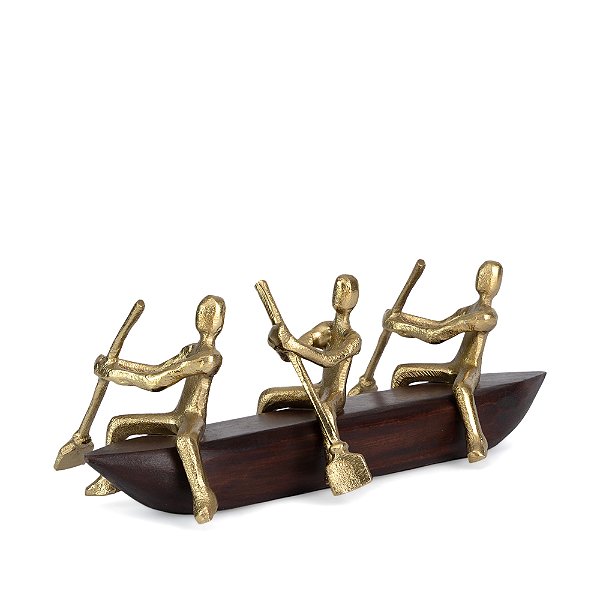 Escultura Canoa com Pessoas em Metal e Madeira (22214) | Decoração
