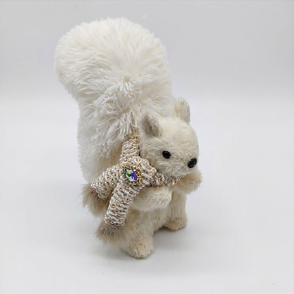 Esquilo Decorativo de Natal com Broche Bege 27cm (BC2558-I)