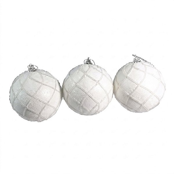 Jogo de Bolas Decorativas de Natal Brancas 10 cm | 3 Peças (BD2724)