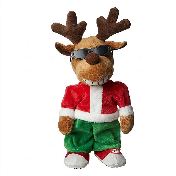 Rena Decorativa de Natal em Pé com Movimento Vermelha e Verde 33cm (BT2036)