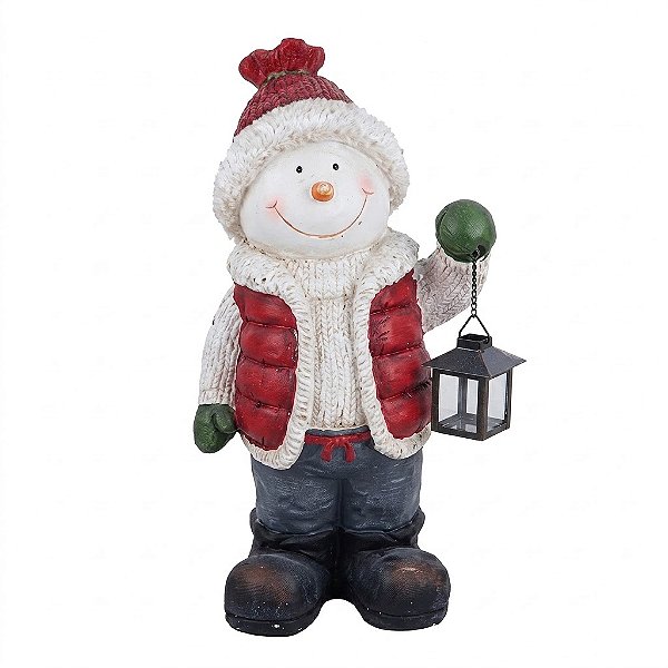 Boneco de Neve Decorativo de Natal Branco e Vermelho 50 cm (DG2015) | Decoração