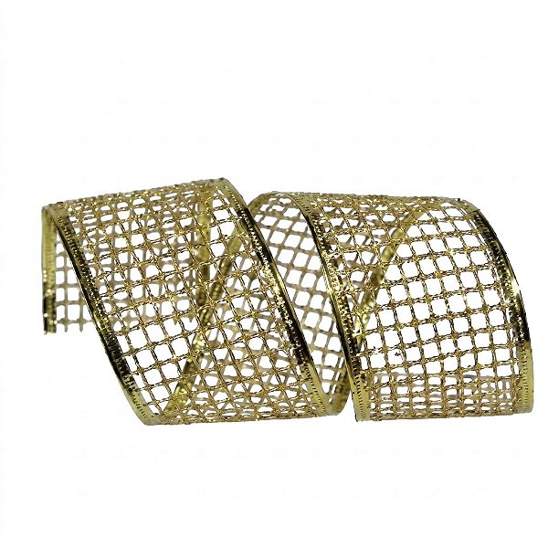 Fita Decorativa de Natal Champagne 6,3 cm × 9,14 m (FT1831) | Decoração