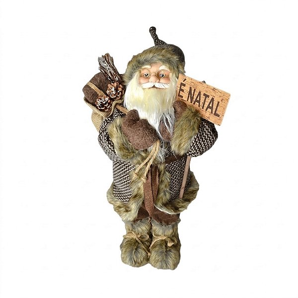 Papai Noel Decorativo em Pé Marrom e Xadrez 60cm (PN1146) | Decoração