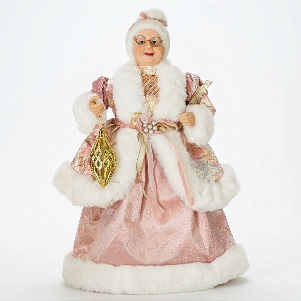 Mamãe Noel Decorativa com Floco de Neve Rosa e Branco 50cm (PN2161)