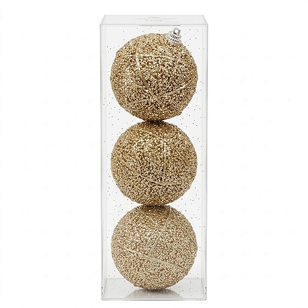 Jogo de Bolas Decorativas de Natal Douradas 8 cm - 3 Peças (BD1084-I) | Decoração