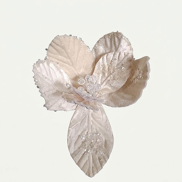 Flor de Poinsétia Artificial Aveludada Bege 18cm (85292001) | Decoração