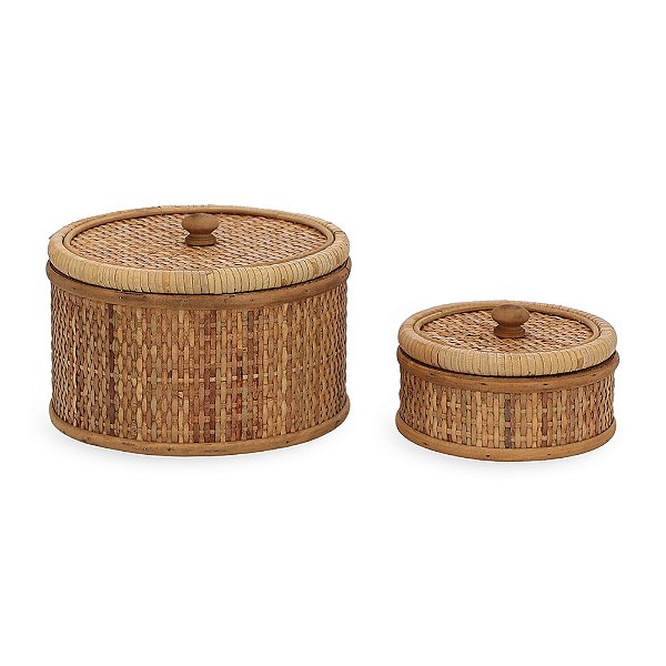 Caixa Redonda Decorativa em Fibra Natural | P e G (19301) | Decoração