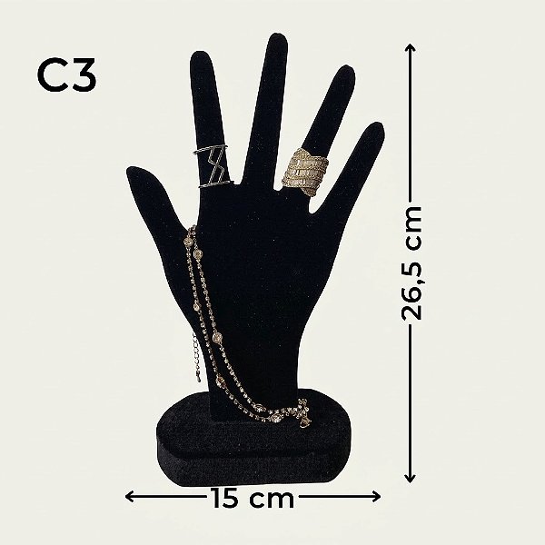 Expositor de Mão C-3P Preto Aveludado 15×26,5cm (C3-P) | Decoração