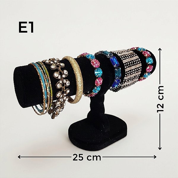 Expositor Simples E-1 Preto Aveludado 25×12cm (E-1P) | Decoração