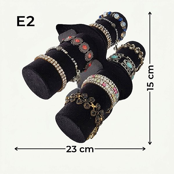 Expositor Dupla E-2 Preto Aveludado 23×15cm (E-2P) | Decoração