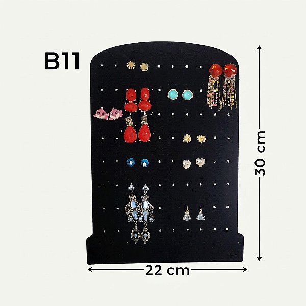 Expositor para Brincos Grande Furadinho Preto Aveludado 22×30cm (B-11/PT) | Decoração