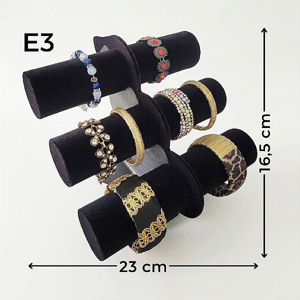 Expositor Tripla E-3 Preto Aveludado 23×16,5cm (E-3P) | Decoração