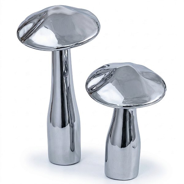 Escultura Decorativa em Cerâmica Cogumelo Prata | P e G (86604002/86599002)