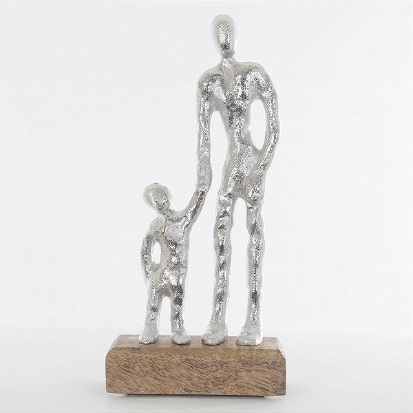 Escultura Decorativa em Metal Pai e Filho Prata e Bege 25,5cm (A1096001)