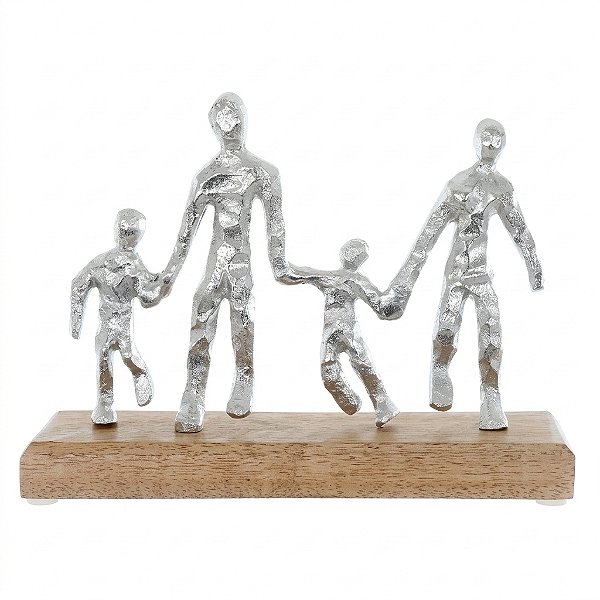 Escultura Decorativa em Metal Família Prata e Bege 16cm (A1098001)