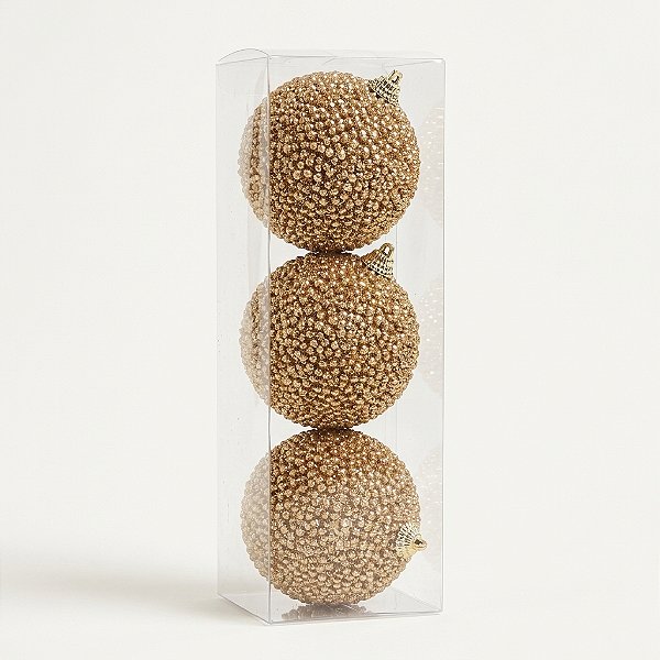 Bola Decorada Dourada 10cm com 3 Peças (BD1611)