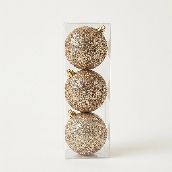 Bola Decorada Dourada com Glitter Encapsulado 8cm com 3 Peças (BD1942)