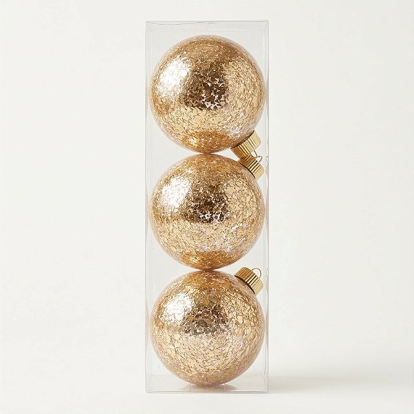 Bola Decorada Dourada com Flocos de Ouro Internos 10cm com 3 Peças (BD1083)