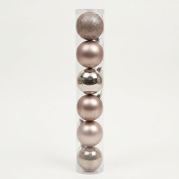 Bolas de Natal Rosa Claro Mistas 8cm com 6 Peças (89409001)